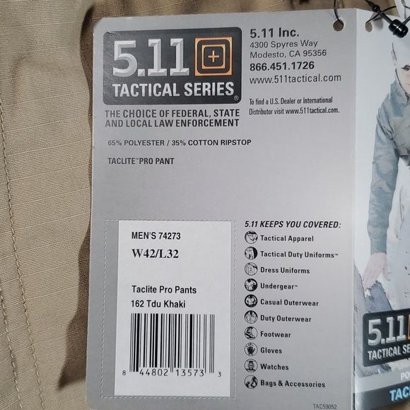 NEW NWT 5.11 Taclite Pro Ripstop Tactical Pants TDU Khaki‎ 42x32 - Picture 7 of 11